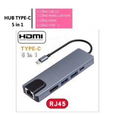 Cáp chuyển Type C 5 in 1 có cổng LAN
